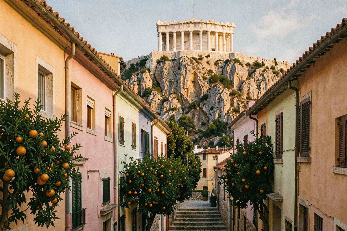 Plaka houses below the Acropolis in Athens (illustrative image)