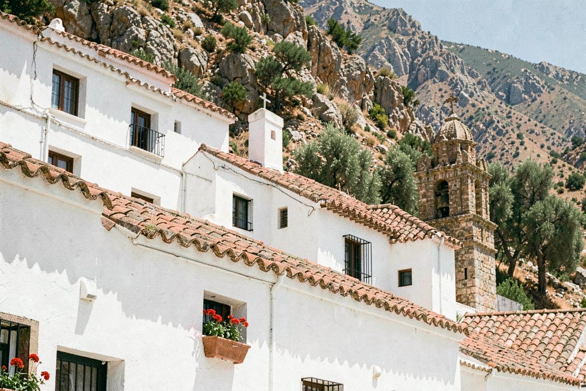 Whitewashed hillside village with terracotta roofs in Andalusia, Spain (illustrative image)