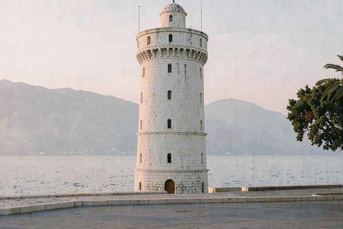 Round white stone tower on the seafront promenade in Thessaloniki (illustrative image)